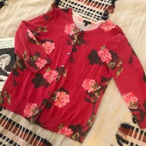 Talbots Rose Floral Cotton Cardigan